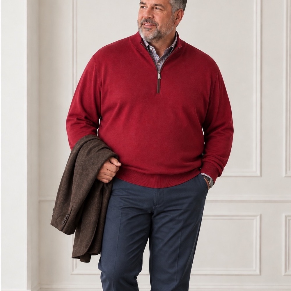 PETER MILLAR Quarter Zip Pullover 2XT Merino Wool Blend Minimalist Brick Red